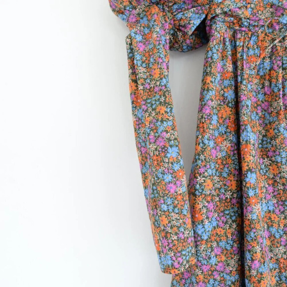 For Love & Lemons Brittany Mini Floral Revolve Dress 100% Cotton Puff Shoulder M - Picture 5 of 15